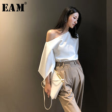 Load image into Gallery viewer, [EAM] Women White Elegant Blouse New Skew Collar Three-quarter Sleeve Loose Fit Shirt Fashion Tide Spring Summer 2020 1W426
