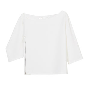 [EAM] Women White Elegant Blouse New Skew Collar Three-quarter Sleeve Loose Fit Shirt Fashion Tide Spring Summer 2020 1W426