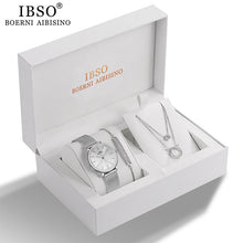 Load image into Gallery viewer, IBSO Women Quartz Watch Set Crystal Design Bracelet Necklace Watch Sets Female Jewelry Set Fashion Silver Set Watch Lady&#39;s Gift
