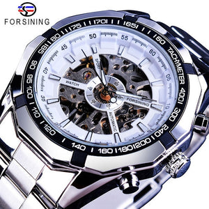 Forsining 2019 Stainless Steel Waterproof Mens Skeleton Watches Top Brand Luxury Transparent Mechanical Sport Male Wrist Watches