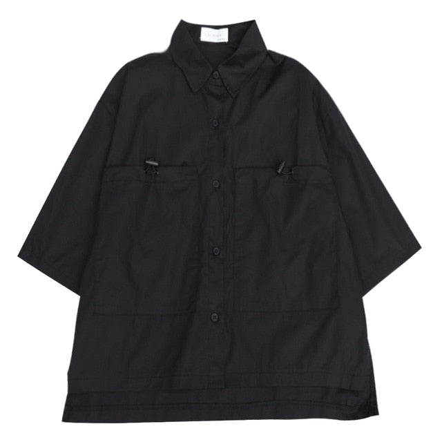 [EAM] Women Black Pocket Split Joint Short Blouse New Lapel Half Sleeve Loose Fit Shirt Fashion Tide Spring Summer 2020 1W289