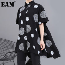 Load image into Gallery viewer, [EAM] Women Black Dot Printed Big Size Irrgular Blouse New Lapel Half Sleeve Loose Fit Shirt Fashion Spring Summer 2020 1U914
