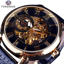 Load image into Gallery viewer, Forsining 3d Logo Design Hollow Engraving Black Gold Case Leather Skeleton Mechanical Watches Men Luxury Brand Heren Horloge
