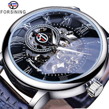 Load image into Gallery viewer, Forsining 3d Logo Design Hollow Engraving Black Gold Case Leather Skeleton Mechanical Watches Men Luxury Brand Heren Horloge
