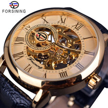 Load image into Gallery viewer, Forsining 3d Logo Design Hollow Engraving Black Gold Case Leather Skeleton Mechanical Watches Men Luxury Brand Heren Horloge
