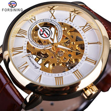 Load image into Gallery viewer, Forsining 3d Logo Design Hollow Engraving Black Gold Case Leather Skeleton Mechanical Watches Men Luxury Brand Heren Horloge
