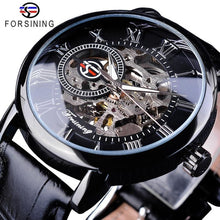 Load image into Gallery viewer, Forsining 3d Logo Design Hollow Engraving Black Gold Case Leather Skeleton Mechanical Watches Men Luxury Brand Heren Horloge
