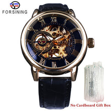 Load image into Gallery viewer, Forsining 3d Logo Design Hollow Engraving Black Gold Case Leather Skeleton Mechanical Watches Men Luxury Brand Heren Horloge
