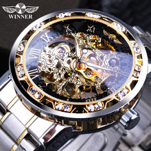 Load image into Gallery viewer, Winner Transparent Fashion Diamond Luminous Gear Movement Royal Design Men Top Brand Luxury Male Mechanical Skeleton Wrist Watch
