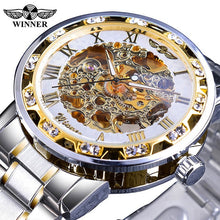 Load image into Gallery viewer, Winner Transparent Fashion Diamond Luminous Gear Movement Royal Design Men Top Brand Luxury Male Mechanical Skeleton Wrist Watch
