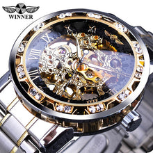 Load image into Gallery viewer, Winner Transparent Fashion Diamond Luminous Gear Movement Royal Design Men Top Brand Luxury Male Mechanical Skeleton Wrist Watch
