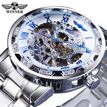 Load image into Gallery viewer, Winner Transparent Fashion Diamond Luminous Gear Movement Royal Design Men Top Brand Luxury Male Mechanical Skeleton Wrist Watch
