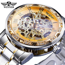 Load image into Gallery viewer, Winner Transparent Fashion Diamond Luminous Gear Movement Royal Design Men Top Brand Luxury Male Mechanical Skeleton Wrist Watch
