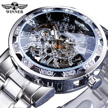 Load image into Gallery viewer, Winner Transparent Fashion Diamond Luminous Gear Movement Royal Design Men Top Brand Luxury Male Mechanical Skeleton Wrist Watch
