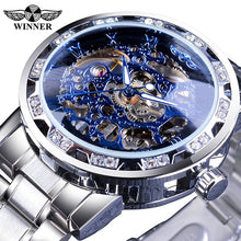 Load image into Gallery viewer, Winner Transparent Fashion Diamond Luminous Gear Movement Royal Design Men Top Brand Luxury Male Mechanical Skeleton Wrist Watch
