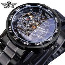 Load image into Gallery viewer, Winner Transparent Fashion Diamond Luminous Gear Movement Royal Design Men Top Brand Luxury Male Mechanical Skeleton Wrist Watch
