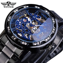 Load image into Gallery viewer, Winner Transparent Fashion Diamond Luminous Gear Movement Royal Design Men Top Brand Luxury Male Mechanical Skeleton Wrist Watch
