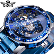 Load image into Gallery viewer, Winner Transparent Fashion Diamond Luminous Gear Movement Royal Design Men Top Brand Luxury Male Mechanical Skeleton Wrist Watch
