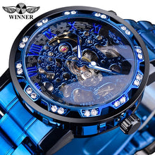 Load image into Gallery viewer, Winner Transparent Fashion Diamond Luminous Gear Movement Royal Design Men Top Brand Luxury Male Mechanical Skeleton Wrist Watch
