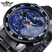 Load image into Gallery viewer, Winner Transparent Fashion Diamond Luminous Gear Movement Royal Design Men Top Brand Luxury Male Mechanical Skeleton Wrist Watch
