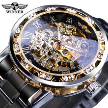 Load image into Gallery viewer, Winner Transparent Fashion Diamond Luminous Gear Movement Royal Design Men Top Brand Luxury Male Mechanical Skeleton Wrist Watch
