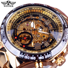 Load image into Gallery viewer, Winner Mechanical Sport Design Bezel Golden Watch Mens Watches Top Brand Luxury Montre Homme Clock Men Automatic Skeleton Watch
