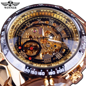 Winner Mechanical Sport Design Bezel Golden Watch Mens Watches Top Brand Luxury Montre Homme Clock Men Automatic Skeleton Watch