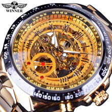 Load image into Gallery viewer, Winner Mechanical Sport Design Bezel Golden Watch Mens Watches Top Brand Luxury Montre Homme Clock Men Automatic Skeleton Watch
