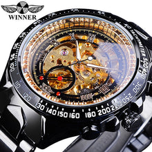 Load image into Gallery viewer, Winner Mechanical Sport Design Bezel Golden Watch Mens Watches Top Brand Luxury Montre Homme Clock Men Automatic Skeleton Watch
