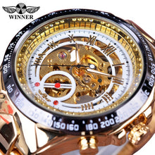 Load image into Gallery viewer, Winner Mechanical Sport Design Bezel Golden Watch Mens Watches Top Brand Luxury Montre Homme Clock Men Automatic Skeleton Watch
