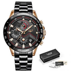 LIGE 2020 New Fashion Mens Watches with Stainless Steel Top Brand Luxury Sports Chronograph Quartz Watch Men Relogio Masculino