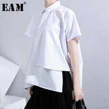 Load image into Gallery viewer, [EAM] Women White Irregular Split Big Size Blouse New Lapel Short Sleeve Loose Fit Shirt Fashion Tide Spring Summer 2020 1U635
