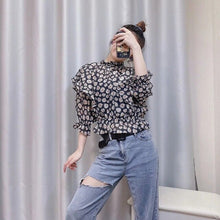 Load image into Gallery viewer, New 2020 women flower print casual smock blouse female stand collar three quarter sleeve ruffles shirts chic blusas tops LS6667
