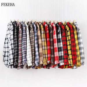 2020 Fashion Women Plaid Shirt Chic Checked Blouse Long Sleeve Female Casual Print Shirts Loose Cotton Tops Blusas