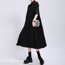 Load image into Gallery viewer, [EAM] Women Green Pleated Split Big Size Shirt Dress New Lapel Half Sleeve Loose Fit Fashion Tide Spring Summer 2020 1W199
