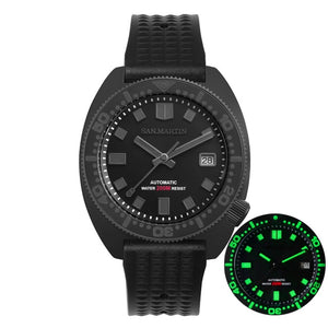 San Martin Diver Black Warrior 6105 Turtle Colorful Super Luminous NH35 Automatic Mechanical Men Watch 20Bar Sapphire Date