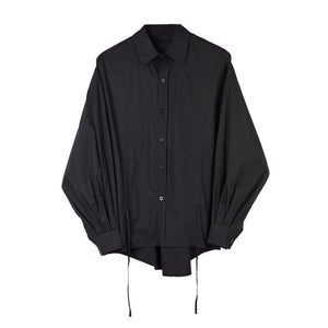 [EAM] Women Drawstring Asymmetrical Big Size Blouse New Lapel Long Sleeve Loose Fit Shirt Fashion Tide Spring Autumn 2020 1T804