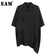 Load image into Gallery viewer, [EAM] Women Black Irregular Big Size Blouse New Lapel Three-quarter Sleeve Loose Fit Shirt Fashion Spring Summer 2020 1U398
