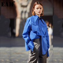 Load image into Gallery viewer, [EAM] Women Blue Back Vent Temperament Blouse New Lapel Long Sleeve Loose Fit Shirt Fashion Tide Spring Autumn 2020 1S068
