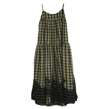 Load image into Gallery viewer, [EAM] Women Army Green Plaid Stitch Long Spaghetti Strap Dress New Sleeveless Loose Fit Fashion Tide Spring Summer 2020 1W977
