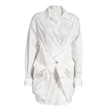 Load image into Gallery viewer, [EAM] Women White Cross Stitch Irregular Blouse New Lapel Long Sleeve Loose Fit Shirt Fashion Tide Spring Autumn2020 1X021
