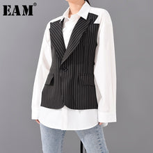 Load image into Gallery viewer, [EAM] Women Black Striped Stitch Big Szie Blouse New Lapel Long Sleeve Loose Fit Shirt Fashion Tide Spring Summer 2020 1W022
