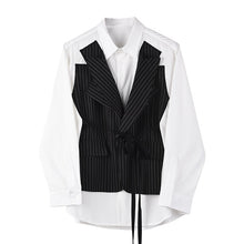 Load image into Gallery viewer, [EAM] Women Black Striped Stitch Big Szie Blouse New Lapel Long Sleeve Loose Fit Shirt Fashion Tide Spring Summer 2020 1W022
