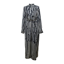 Load image into Gallery viewer, [EAM] Women Black Striped Bandage Long Chiffon Dress New V-Neck Long Sleeve Loose Fit Fashion Tide Spring Summer 2020 1W497
