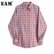 Load image into Gallery viewer, [EAM] Women Purple Plaid Printed Big Size Blouse New Lapel Long Sleeve Loose Fit Shirt Fashion Tide Spring Summer 2020 1U975
