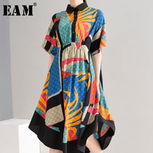 Load image into Gallery viewer, [EAM] Women Pattern Printed Irregular Shirt Dress New Lapel Short Sleeve Loose Fit Fashion Tide Spring Summer 2020 1W33905
