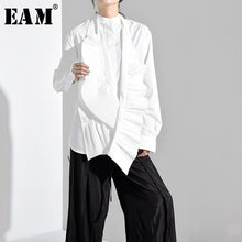 Load image into Gallery viewer, [EAM] 2020 New Spring Autumn Stand Collar Long Sleeve White Loose Pleated Split Temperament Shirt Women Blouse Fashion YG6380
