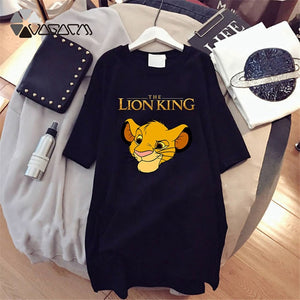 2020 Women T-shirt Dress The Lion King Simba Cartoon Print Tee Summer O Neck Short Sleeve Harajuku Tshirt Mini Dress Vestidos