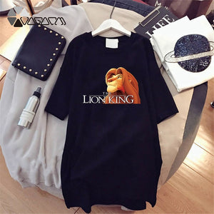 2020 Women T-shirt Dress The Lion King Simba Cartoon Print Tee Summer O Neck Short Sleeve Harajuku Tshirt Mini Dress Vestidos