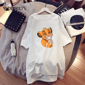 2020 Women T-shirt Dress The Lion King Simba Cartoon Print Tee Summer O Neck Short Sleeve Harajuku Tshirt Mini Dress Vestidos